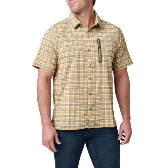5.11 Tactical Marksman Utility Plaid Short Sleeve Shirt Yellow Gray Size XL - Picture 1 of 8
